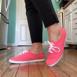 Pink Keds shoes. Flower embroidered. Size 8.5